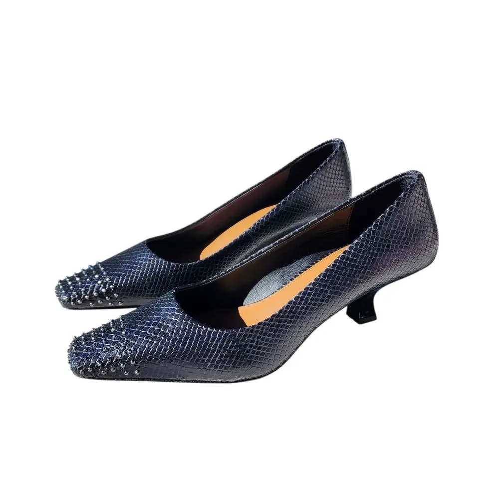 Donald Pliner CRISTINE Studded Snakeskin Kitten Heel Pumps 10 - Picture 10 of 12